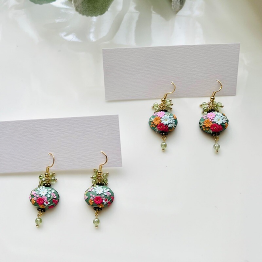 Pair of floral clay earrings on a white background